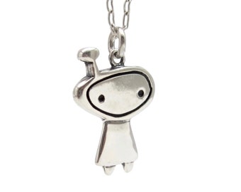 Little Orbit Girl Necklace - Sterling Silver Alien Pendant or Astronaut Charm Pendant on Adjustable Chain