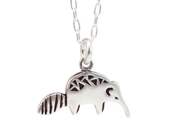 Tiny Anteater Charm Necklace - Adorable Sterling Silver Animal Charm on Adjustable Chain