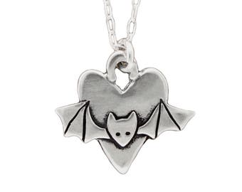 Sterling Silver Bat Charm Necklace - Silver Bat Pendant on Adjustable Sterling Chain