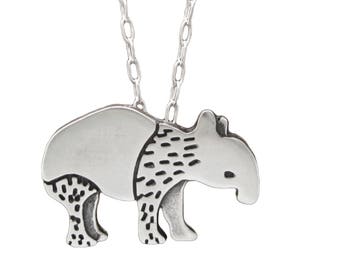 Sterling Silver Tapir Charm Necklace - Silver Tapir Pendant on Adjustable Sterling Chain