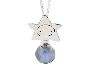 Star Girl Necklace - Sterling Sliver and Moonstone Necklace on Adjustable Sterling Chain - Star Charm