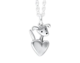 Little Puppy Necklace - Sterling Silver Dog Charm Pendant - Dog and Heart Charm