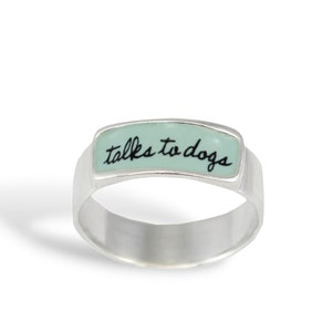 Talks to Dogs Band Ring - Sterling Silver and Vitreous Enamel Dog Ring - Ring for Dog Lovers