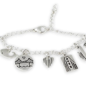 Golden Gate Bridge Charm Bracelet - 100% Sterling Silver - Charm Bracelet with Seven Bridge Charms - San Francisco -Adjustable