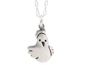 Sterling Silver Little Chicken Charm Necklace as Charm Only or Pendant on Adjustable Sterling Chain