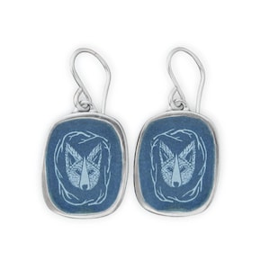 Sterling Silver Fox Earrings: Arctic Enamel Dangle Earrings