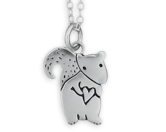 Sterling Squirrel Necklace - Silver Tubby the Squirrel Pendant - Squirrel Charm on Adjustable Chain