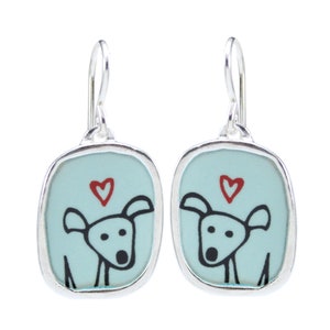 Happy Dog Earrings - Sterling Silver and Vitreous Enamel Dog Earrings