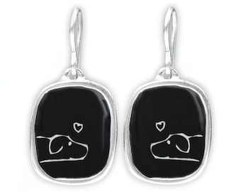 Sterling Silver Black Lab Earrings: Enamel Dog Jewelry