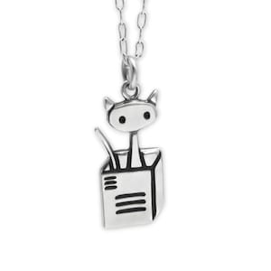 Sterling Silver Cat in Box Charm Necklace: Handmade Pendant