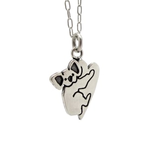 Sterling Koala Necklace - Silver Silver Koala Pendant - Koala Charm with Heart on Adjustable Sterling Chain