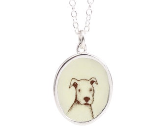 Pit Bull Puppy Necklace - Sterling Silver and Enamel Dog Breed Pendant on Adjustable Sterling Chain - Sweet Puppy Portrait Jewelry