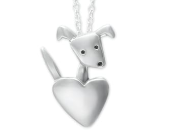 Sterling Silver Dog Necklace: "Pocket Pup" Heart Pendant