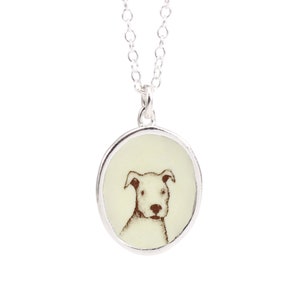 Pit Bull Puppy Necklace - Sterling Silver and Enamel Dog Breed Pendant on Adjustable Sterling Chain - Sweet Puppy Portrait Jewelry