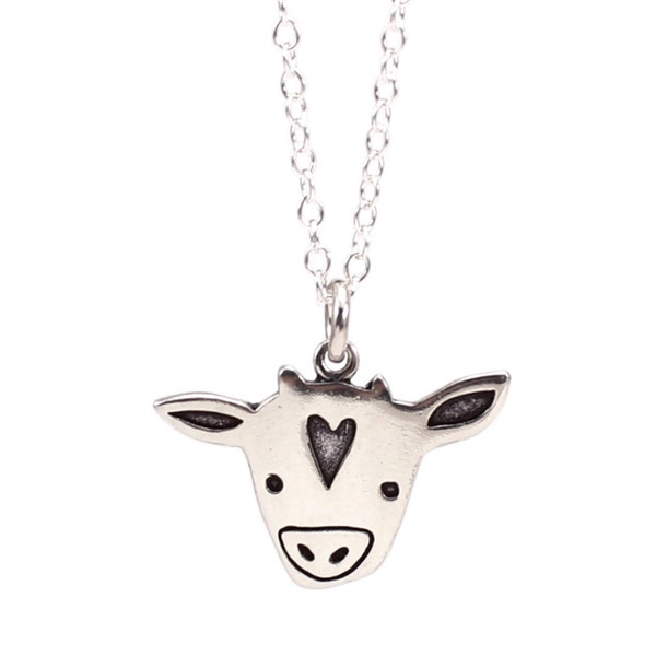 Sterling Silver Little Cow Charm Necklace on 16" 18" 20" Adjustable Sterling Silver Chain