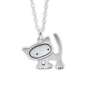 Tiny Punk Kitty-ketting - Sterlingzilveren kathanger - schattige kat-bedel aan verstelbare ketting