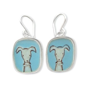 Dog Earrings - Sterling Silver and Vitreous Enamel  Dog Earrings