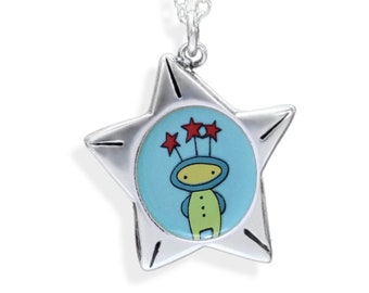 Sterling Silver Alien Charm Necklace - Star Chaser Charm - Constellation Jewelry - Friendship Quote