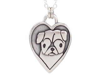 Sterling Silver Pug Charm Necklace on 925 Adjustable Chain 16 18 20 Inch - Pug Pendant