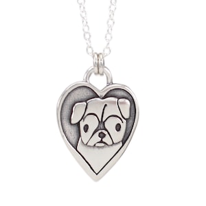 Sterling Silver Pug Charm Necklace on 925 Adjustable Chain 16 18 20 Inch - Pug Pendant