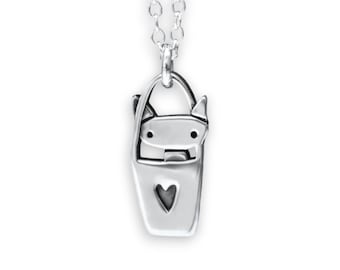 Sterling Silver Cat in Bag Charm: Adorable Tote Pendant Necklace