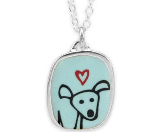 Enamel Dog Pendant: Sterling Silver Necklace with Happy Dog Drawing