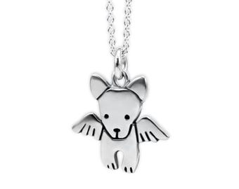 Tiny Angel Dog Necklace - Sterling Silver Dog Pendant - Dog with Wings Charm on Adjustable Sterling Chain - Dog Memorial Gift