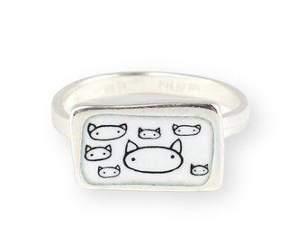 Sterling Silver Cat Cluster Ring in Sizes 6 through 11 - Cat Jewelry for Women and Men