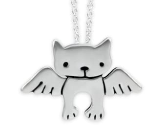 Sterling Silver Angel Cat Necklace: Pet Memorial Charm