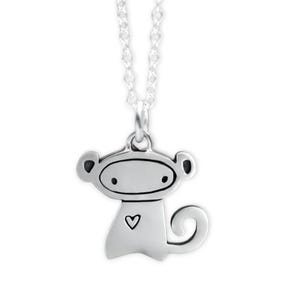 Tiny Monkey Charm Necklace - Sterling Silver Monkey Pendant on Adjustable Chain