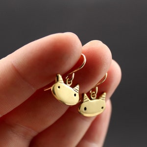 Tiny Gold Cat Charm Earrings- Gold Dipped Kitty Earrings