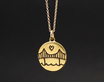 Golden Gate Bridge Necklace - San Francisco Pendant - Gold Plated Sterling Silver Medallion Charm