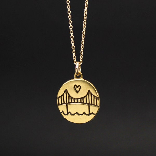 Golden Gate Bridge Necklace - San Francisco Pendant - Gold Plated Sterling Silver Medallion Charm