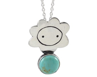 Daydreamer Necklace - Sterling Silver and Turquoise Cloud Pendant - Head in the Clouds Charm on Adjustable Sterling Chain