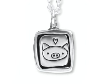 Sterling Silver Pig Charm Necklace - Pig Pendant - Pig Jewelry and Gifts