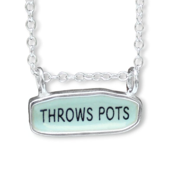 Throws Pots Necklace - Reversible Sterling Silver and Enamel Gift For Potters and Ceramicist on Adjustable Chain - Pottery Gift