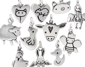 Farm Animal Charm - Extra Sterling Charm for Charm Bracelet - Add On Charm - Cow Chicken Pig Duck Bunny Horse Sheep Bee Rat- Barnyard Charms