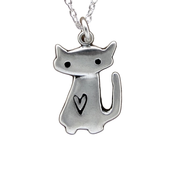 Space Kitty Charm Necklace - Sterling Silver Cat Pendant or Charm on Adjustable Chain