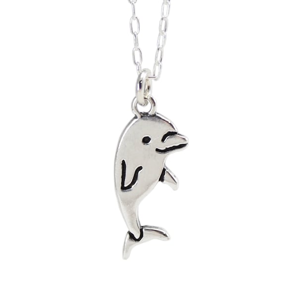 Sterling Silver Dolphin Charm Necklace: Adjustable Pendant Chain