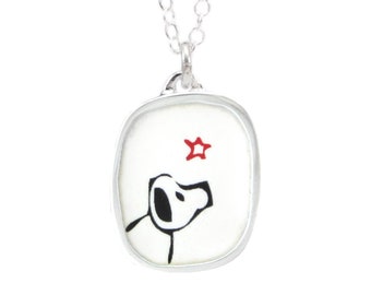 Pendentif chien - Collier chien en émail et argent - Argent sterling et émail vitrifié