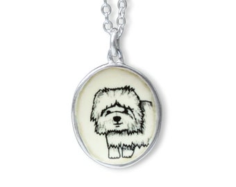 Sheepdog Necklace - Sterling Silver and Enamel Dog Breed Pendant on Adjustable Sterling Chain - Old English Sheepdog, Bearded Collie