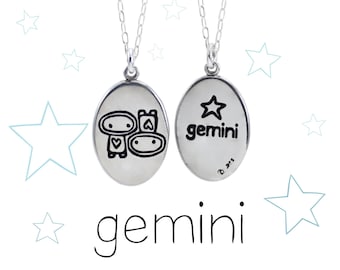 Super Cute Gemini Necklace - Sterling Silver Zodiac Charm - Gemini Medallion Necklace on Adjustable Sterling Chain