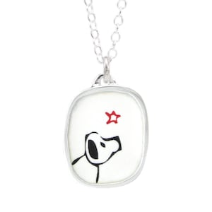 Dog Pendant - Enamel and Silver Dog Necklace - Sterling Silver and Vitreous Enamel