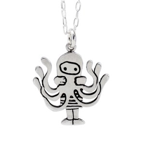 Sterling Octopus Charm Necklace - Silver Silver Octopus Girl Charm or Pendant on Adjustable Sterling Chain