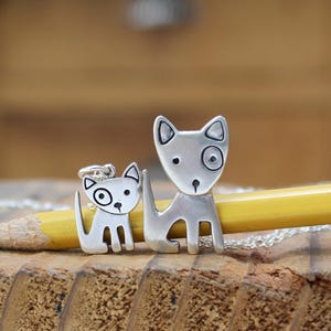 Collane con ciondolo a forma di cane madre-figlia in argento sterling - Catene regolabili