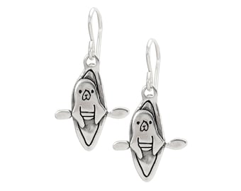 Kayaking Seal Earrings - Sterling Silver Seal Charm Earrings - Kayaking Dangles