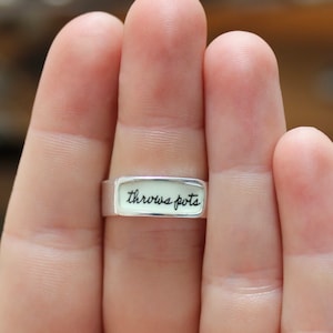 Throws Pots Ring: Sterling Silver Enamel Band, Potter Gift