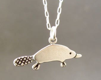 Sterling Silver Platypus Necklace - Cute Platypus Pendant - Platypus Charm on Adjustable Chain