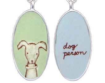 Reversible Dog Person Necklace - Dog Necklace - Enamel and Sterling Silver Pendant on Adjustable Sterling Chain