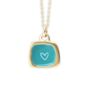 Tiny Gold Heart Necklace - Sterling Silver and Blue Enamel Heart Charm Jewelry